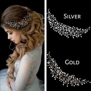 Floral Pearl Crystal Bridal Hair Vine | Gold & Silver Headpiece for Wedding